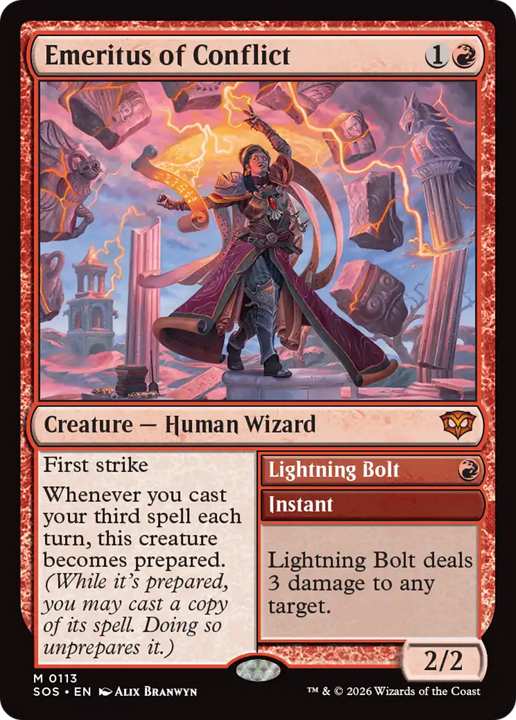 Emeritus of Conflict // Lightning Bolt - Mythic Instant card from Secrets of Strixhaven