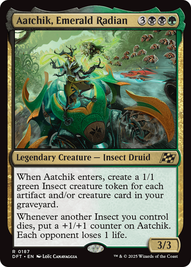 Aatchik, Emerald Radian - Rare Legendary Creature — Insect Druid card from Aetherdrift