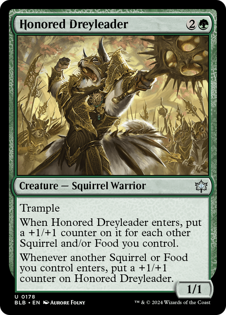 Honored Dreyleader - Uncommon Creature — Squirrel Warrior card from Bloomburrow