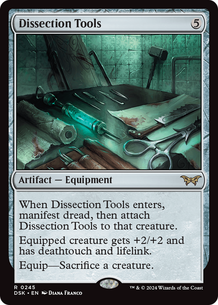 Dissection Tools - Rare Artifact — Equipment card from Duskmourn: House of Horror