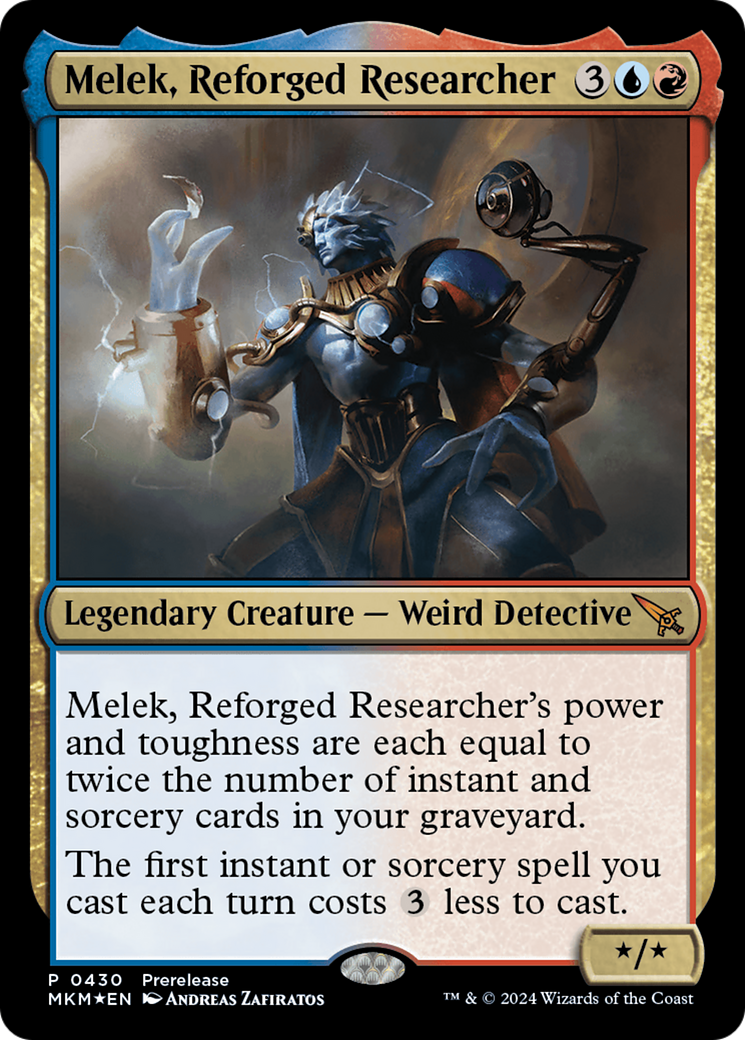 Melek, Reforged Researcher - Mythic Legendary Creature — Weird Detective card from Murders at Karlov Manor