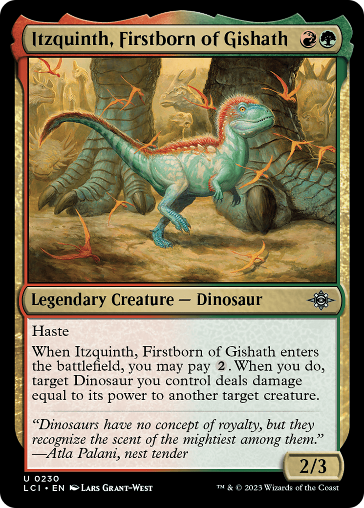 Itzquinth, Firstborn of Gishath - Uncommon Legendary Creature — Dinosaur card from The Lost Caverns of Ixalan