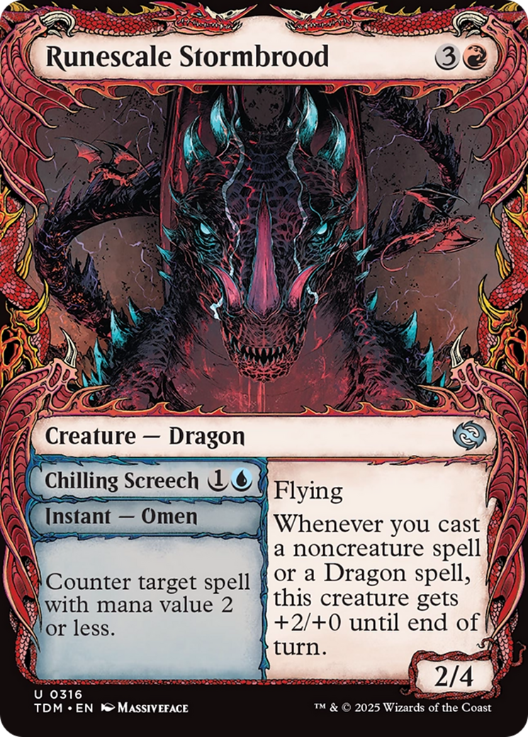 Runescale Stormbrood // Chilling Screech - Uncommon Instant — Omen card from Tarkir: Dragonstorm