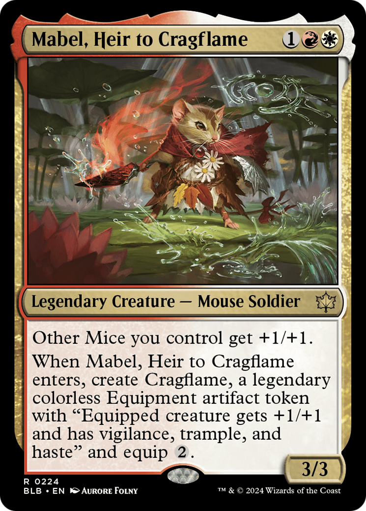 Mabel, Heir to Cragflame - Rare Legendary Creature — Mouse Soldier card from Bloomburrow