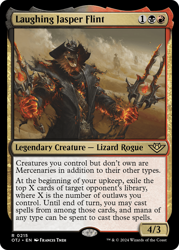 Laughing Jasper Flint - Rare Legendary Creature — Lizard Rogue card from Outlaws of Thunder Junction