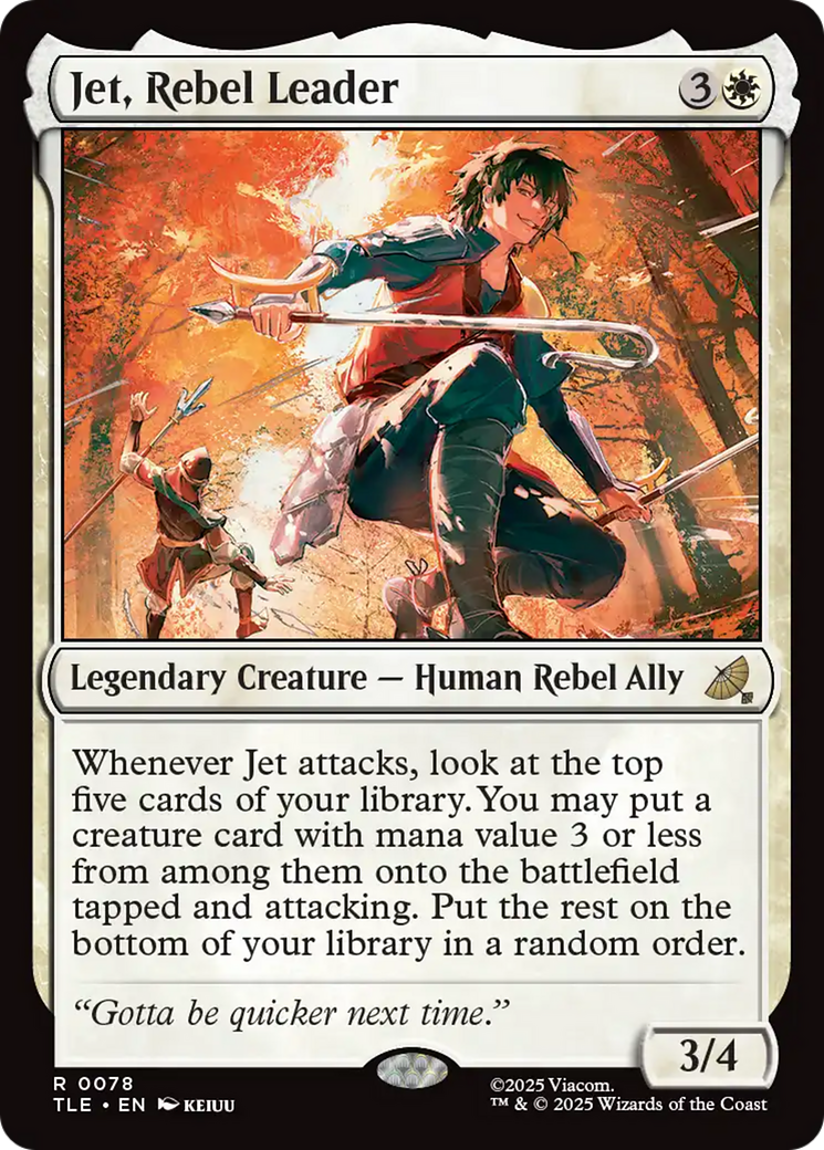 Jet, Rebel Leader - Rare Legendary Creature — Human Rebel Ally card from Avatar: The Last Airbender Eternal