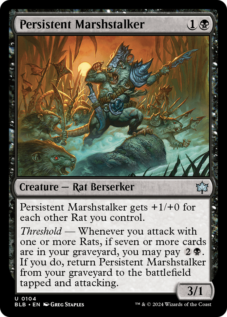 Persistent Marshstalker - Uncommon Creature — Rat Berserker card from Bloomburrow