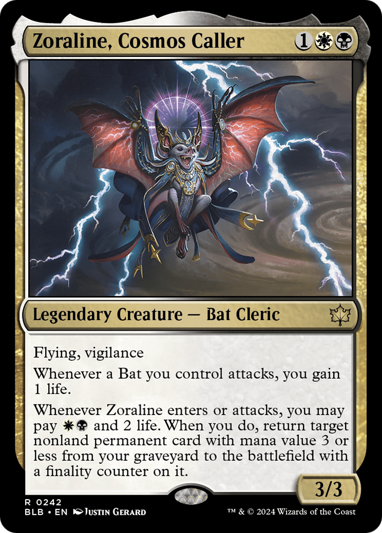 Zoraline, Cosmos Caller - Rare Legendary Creature — Bat Cleric card from Bloomburrow