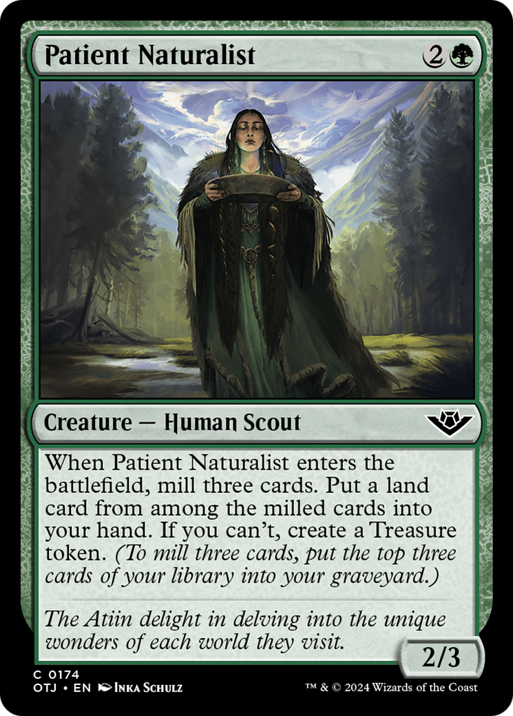 Patient Naturalist - Common Creature — Human Scout card from Outlaws of Thunder Junction