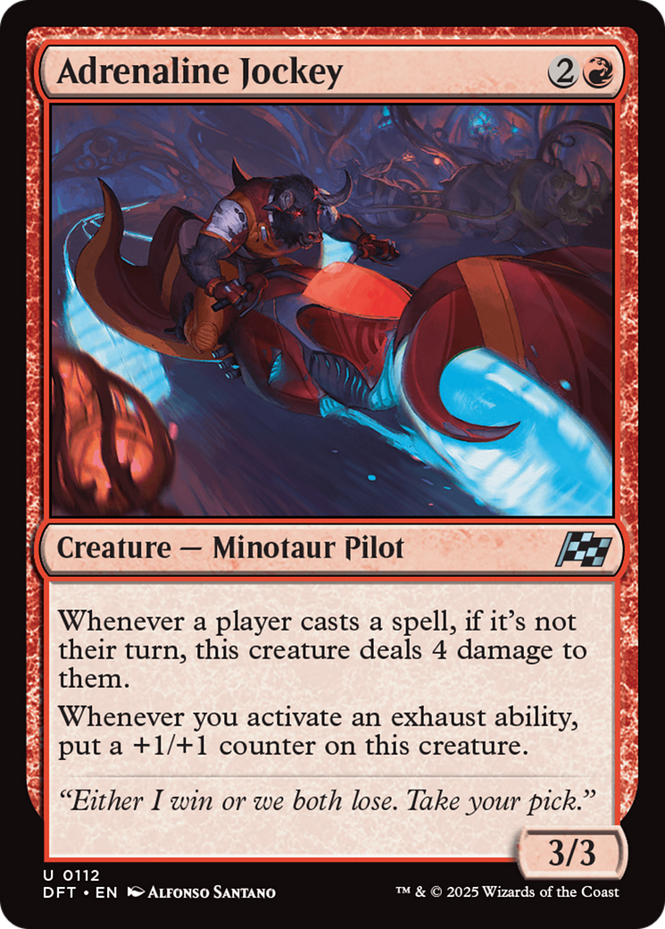 Adrenaline Jockey - Uncommon Creature — Minotaur Pilot card from Aetherdrift