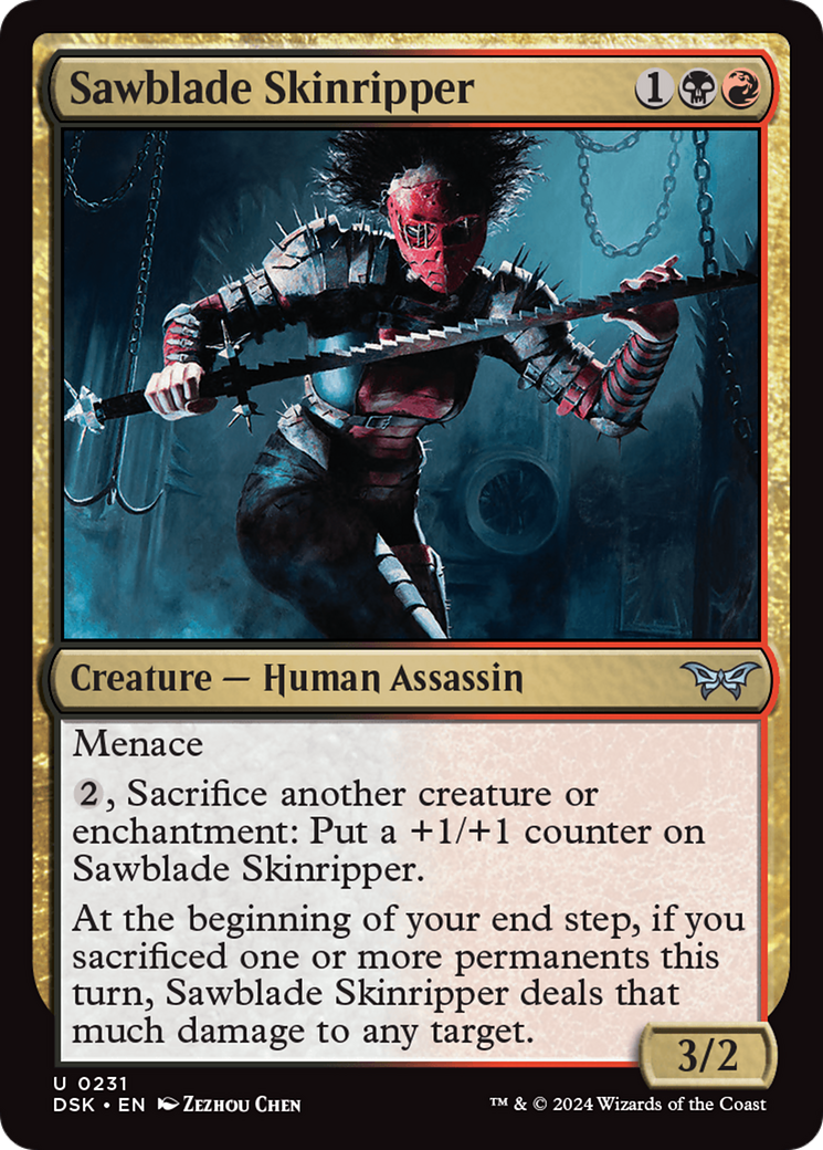 Sawblade Skinripper - Uncommon Creature — Human Assassin card from Duskmourn: House of Horror