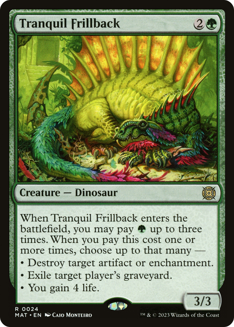 Tranquil Frillback - Rare Creature — Dinosaur card from March of the Machine: The Aftermath