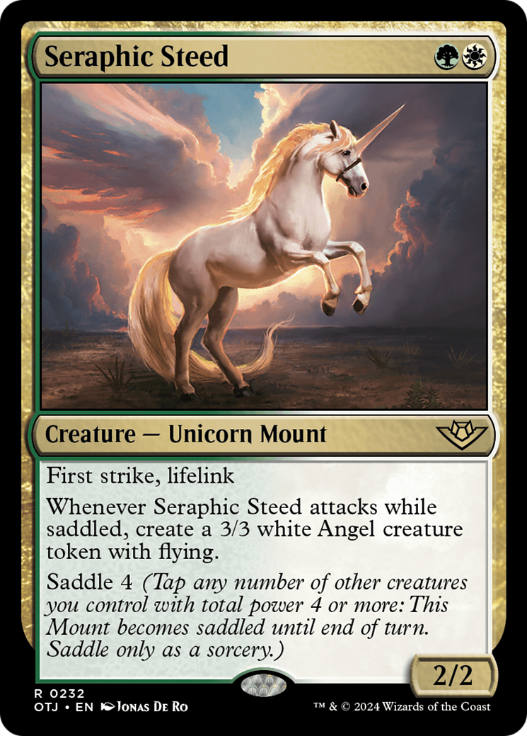 Seraphic Steed - Rare Creature — Unicorn Mount card from Outlaws of Thunder Junction