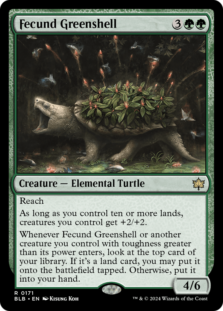 Fecund Greenshell - Rare Creature — Elemental Turtle card from Bloomburrow