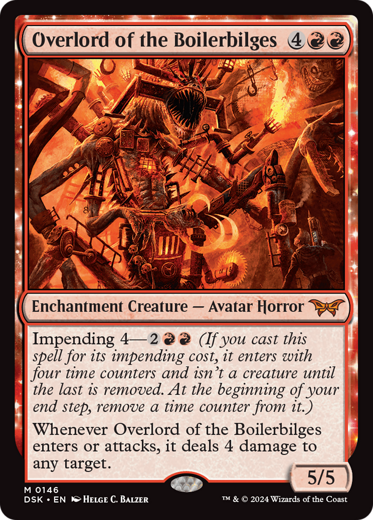 Overlord of the Boilerbilges - Mythic Enchantment Creature — Avatar Horror card from Duskmourn: House of Horror