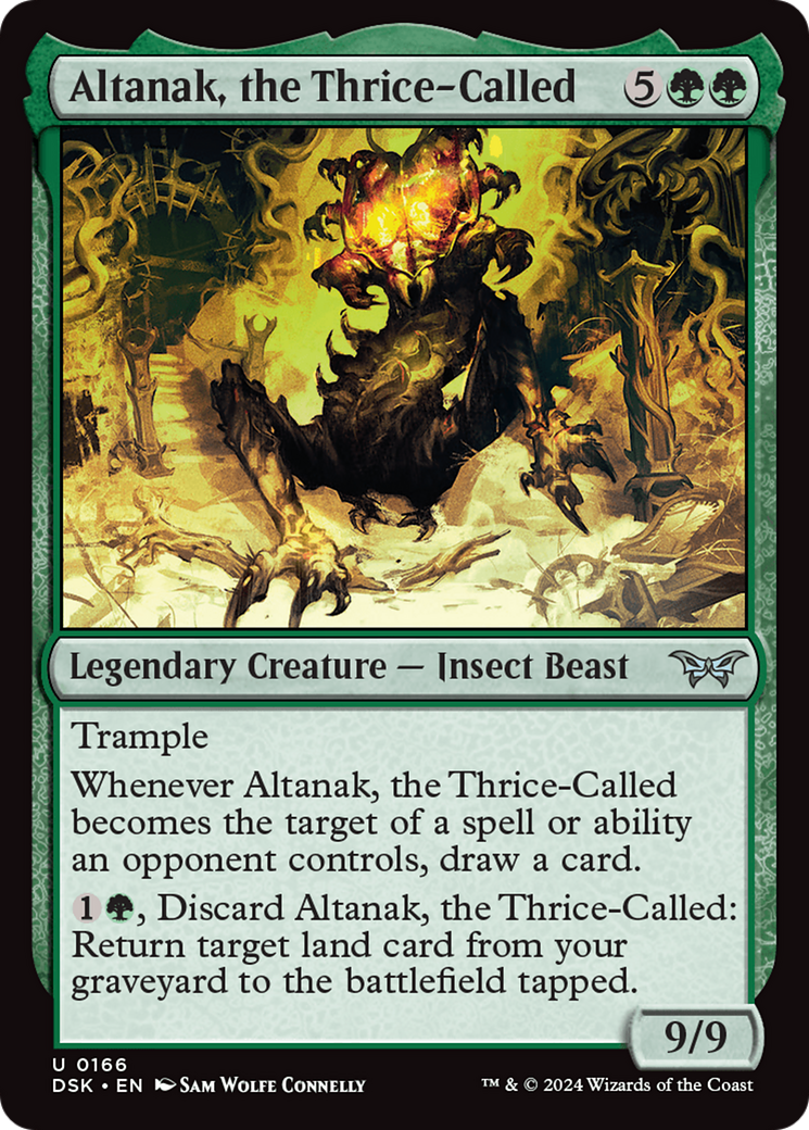 Altanak, the Thrice-Called - Uncommon Legendary Creature — Insect Beast card from Duskmourn: House of Horror