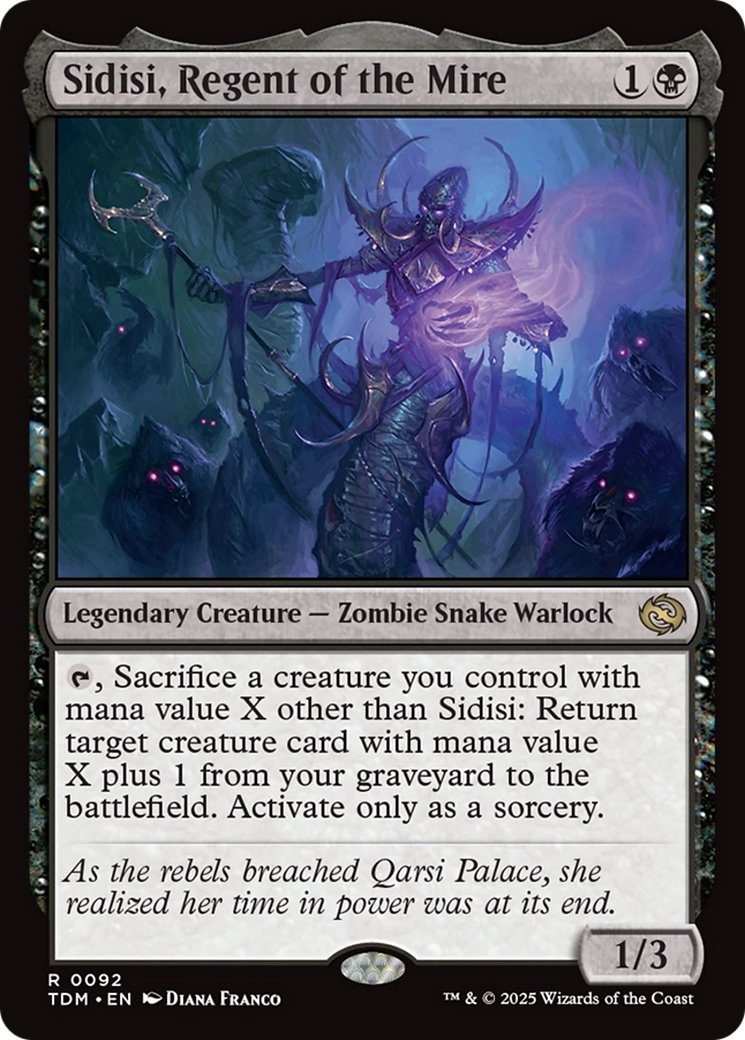 Sidisi, Regent of the Mire - Rare Legendary Creature — Zombie Snake Warlock card from Tarkir: Dragonstorm