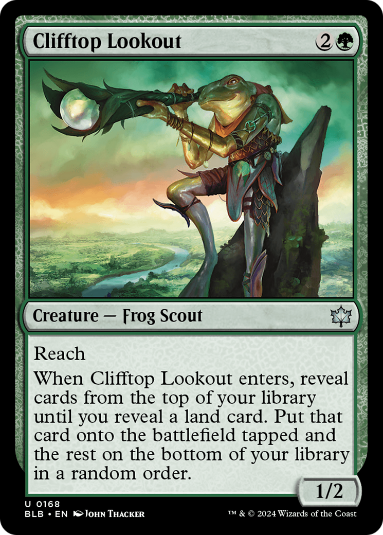 Clifftop Lookout - Uncommon Creature — Frog Scout card from Bloomburrow