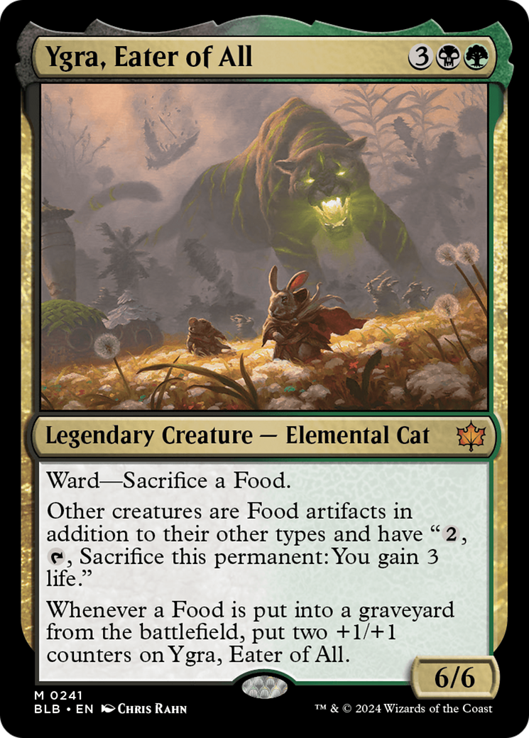 Ygra, Eater of All - Mythic Legendary Creature — Elemental Cat card from Bloomburrow