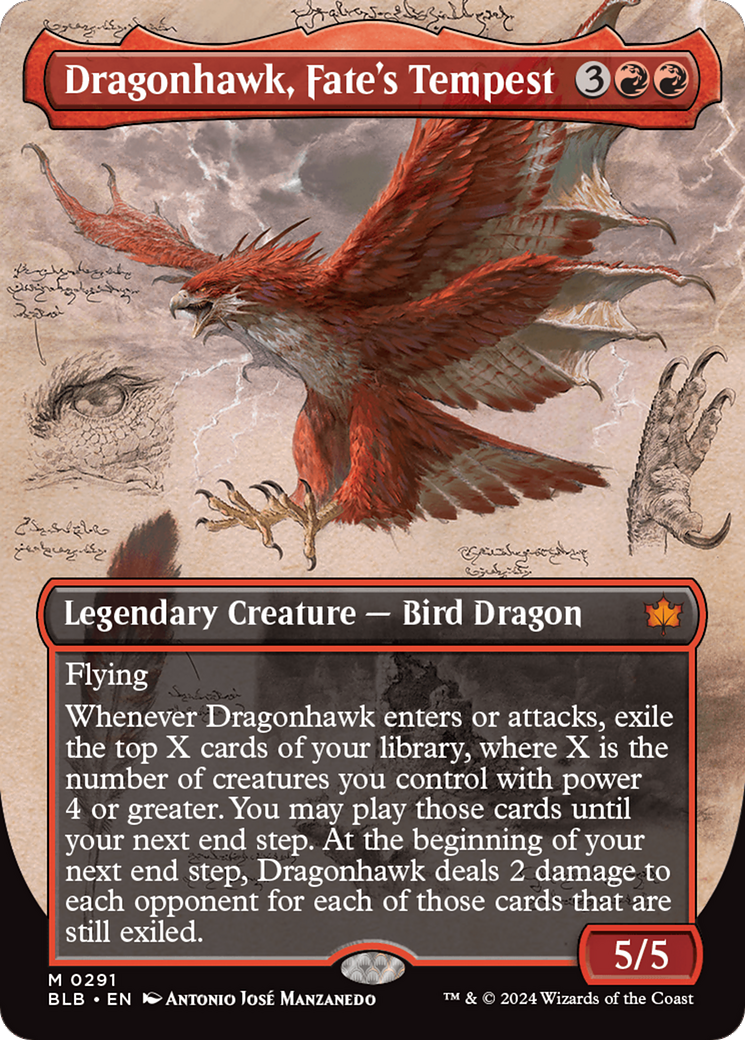 Dragonhawk, Fate's Tempest - Mythic Legendary Creature — Bird Dragon card from Bloomburrow