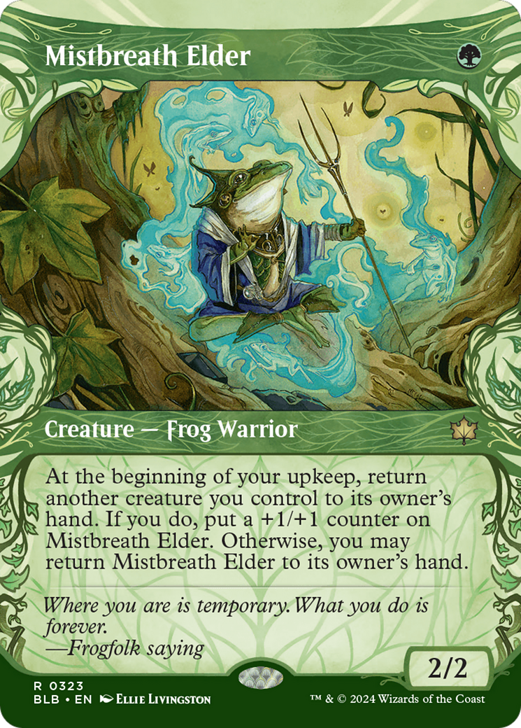 Mistbreath Elder - Rare Creature — Frog Warrior card from Bloomburrow
