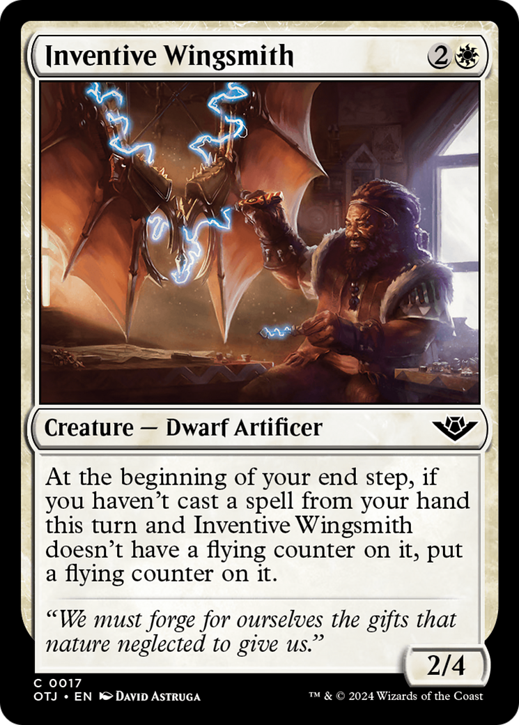 Inventive Wingsmith - Common Creature — Dwarf Artificer card from Outlaws of Thunder Junction