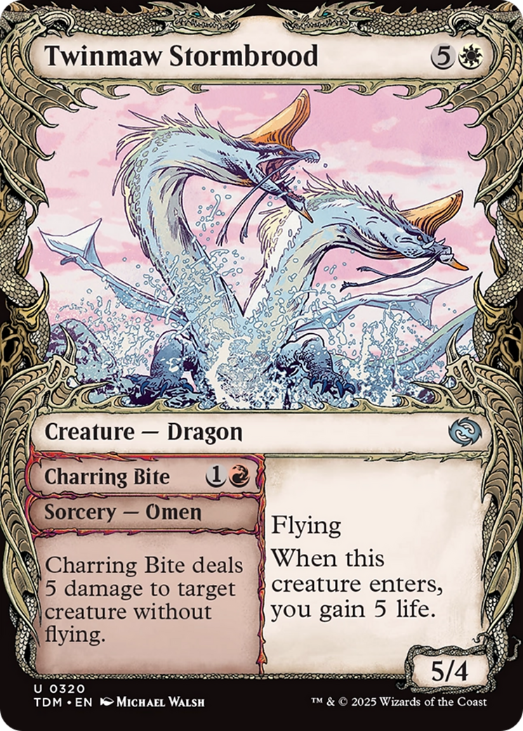 Twinmaw Stormbrood // Charring Bite - Uncommon Creature — Dragon card from Tarkir: Dragonstorm