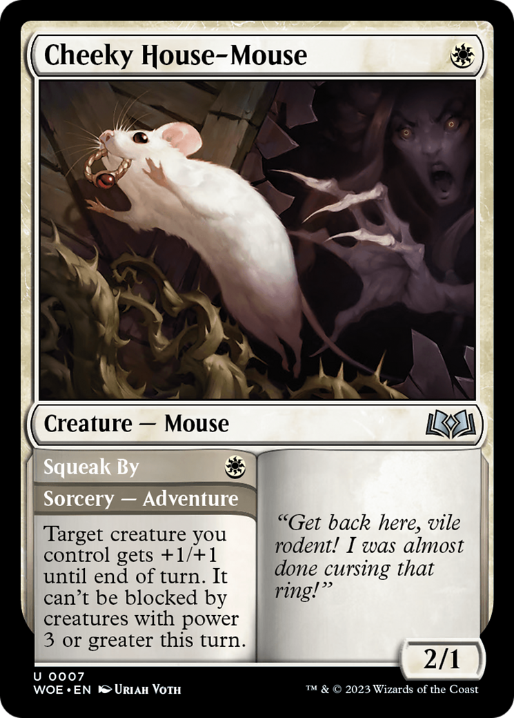Cheeky House-Mouse // Squeak By - Uncommon Sorcery — Adventure card from Wilds of Eldraine