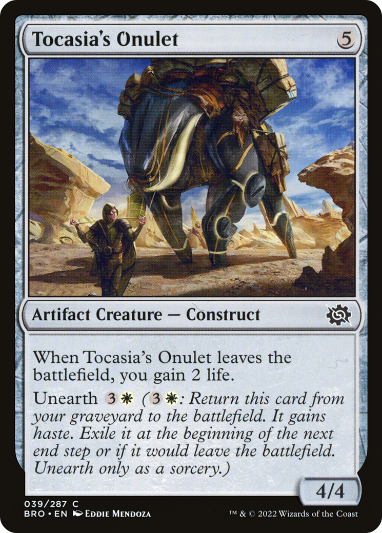 Tocasia's Onulet - Common Artifact Creature — Construct card from The Brothers' War