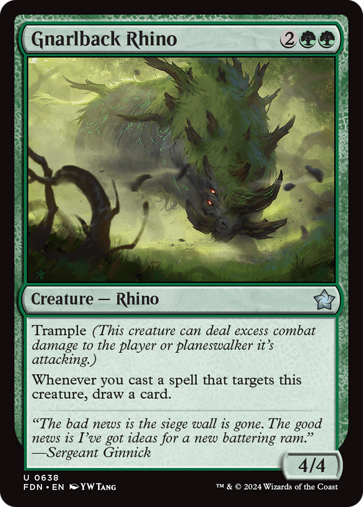 Gnarlback Rhino - Uncommon Creature — Rhino card from Foundations