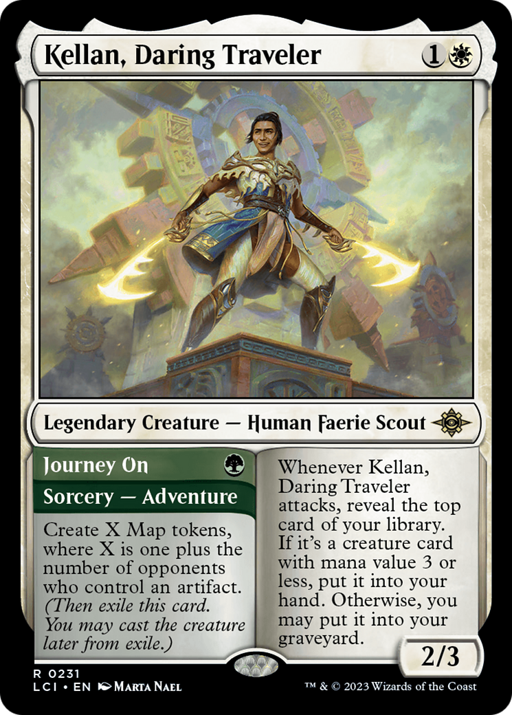Kellan, Daring Traveler // Journey On - Rare Legendary Creature — Human Faerie Scout card from The Lost Caverns of Ixalan