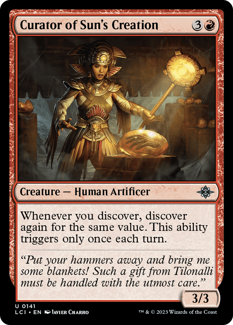 Curator of Sun's Creation - Uncommon Creature — Human Artificer card from The Lost Caverns of Ixalan