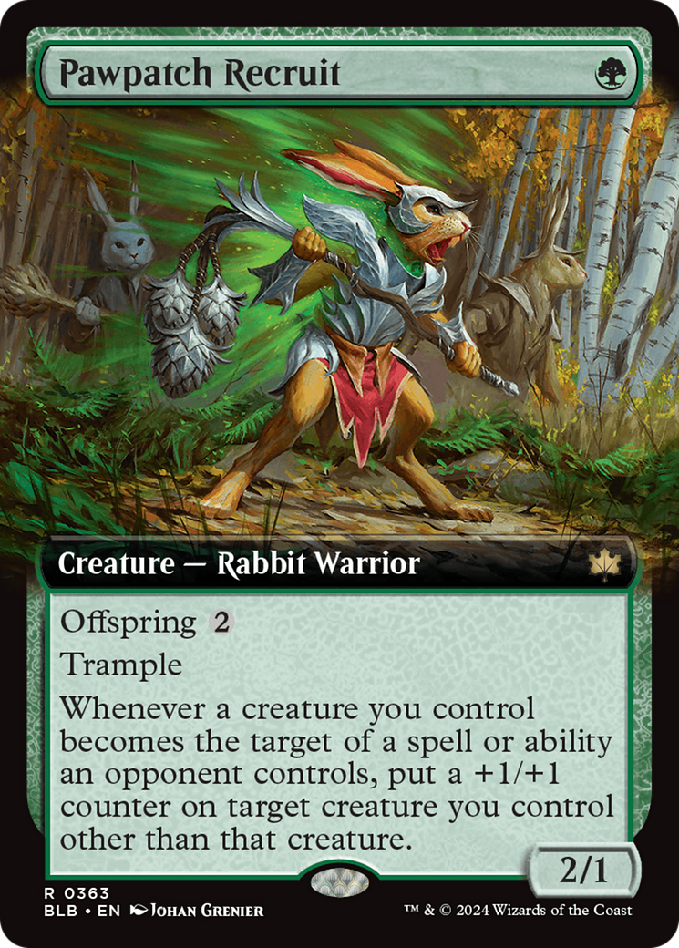 Pawpatch Recruit - Rare Creature — Rabbit Warrior card from Bloomburrow