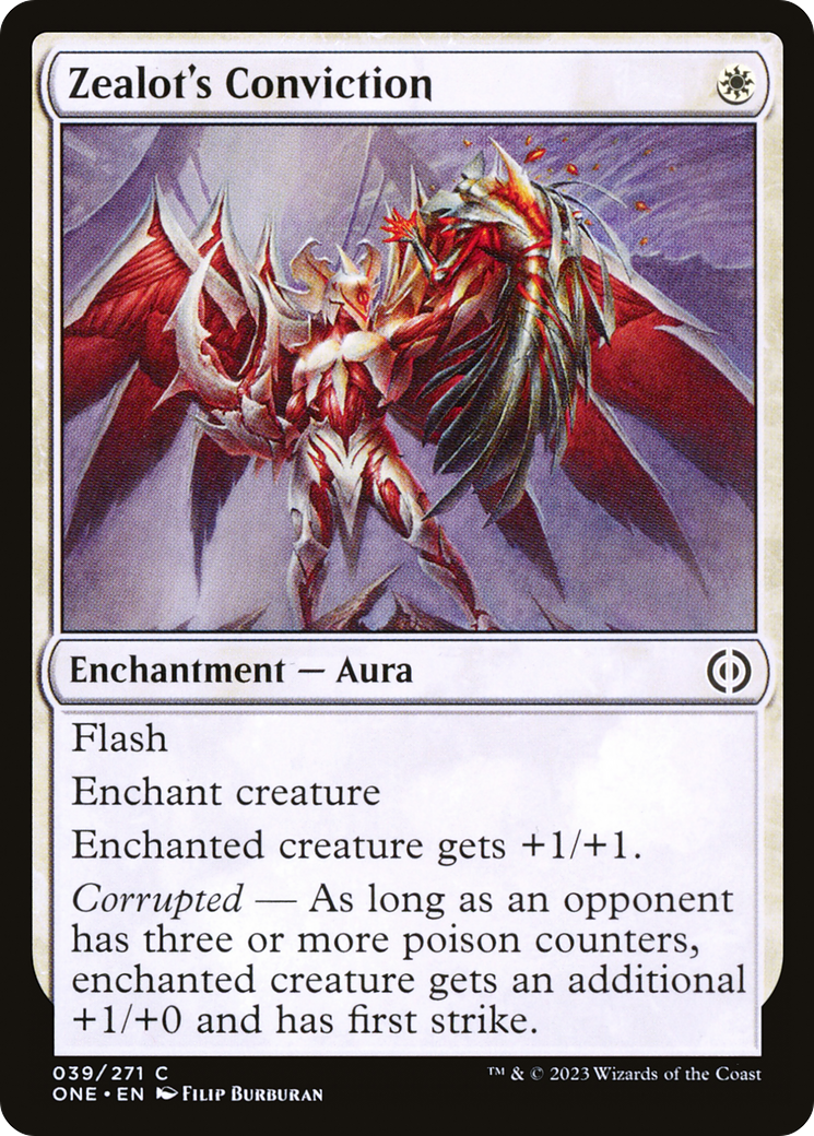 Zealot's Conviction - Common Enchantment — Aura card from Phyrexia: All Will Be One