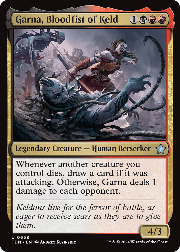 Garna, Bloodfist of Keld - Uncommon Legendary Creature — Human Berserker card from Foundations
