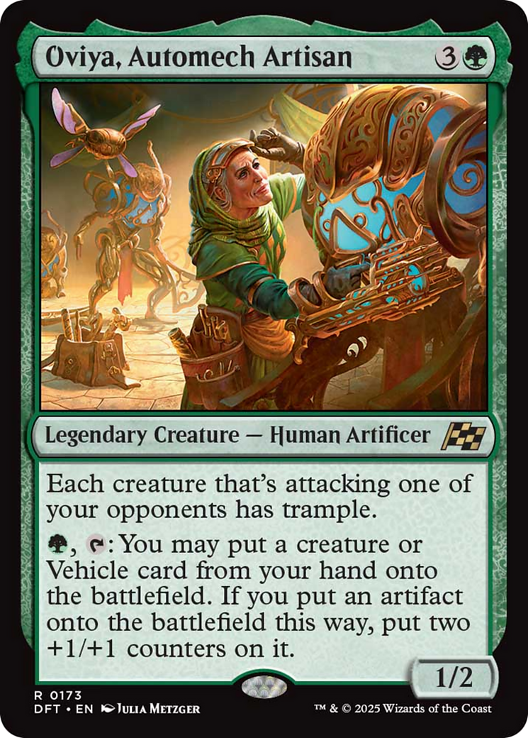 Oviya, Automech Artisan - Rare Legendary Creature — Human Artificer card from Aetherdrift