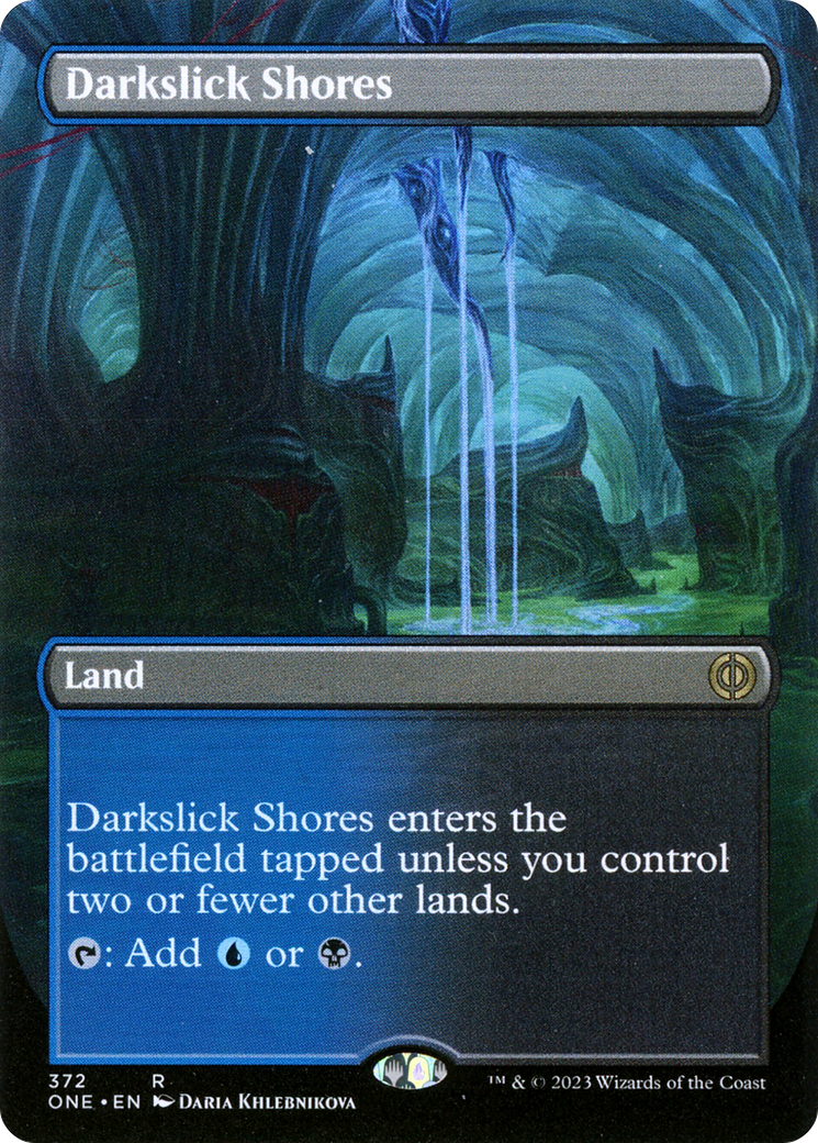 Darkslick Shores - Rare Land card from Phyrexia: All Will Be One