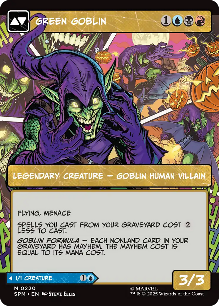 Back face of Norman Osborn // Green Goblin - Legendary Creature — Human Scientist Villain card