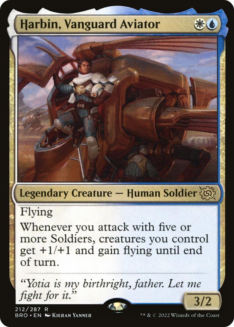 Harbin, Vanguard Aviator - Rare Legendary Creature — Human Soldier card from The Brothers' War