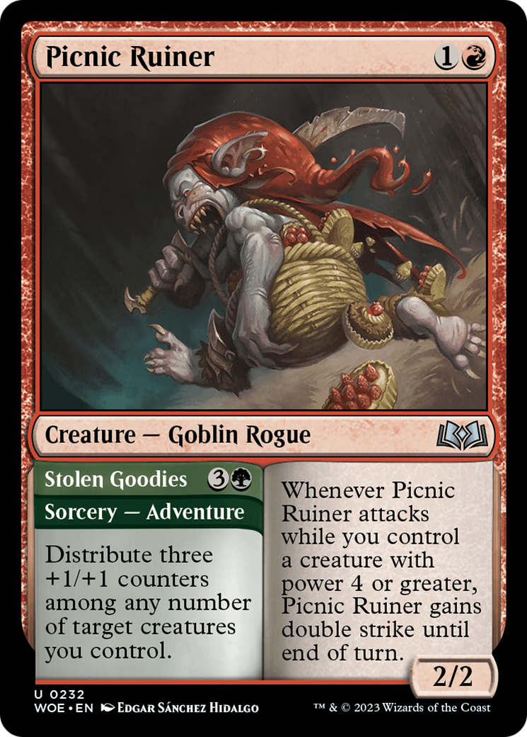 Picnic Ruiner // Stolen Goodies - Uncommon Creature — Goblin Rogue card from Wilds of Eldraine