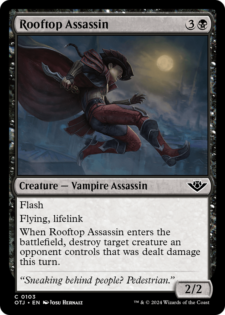Rooftop Assassin - Common Creature — Vampire Assassin card from Outlaws of Thunder Junction
