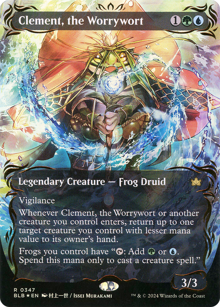Clement, the Worrywort - Rare Legendary Creature — Frog Druid card from Bloomburrow