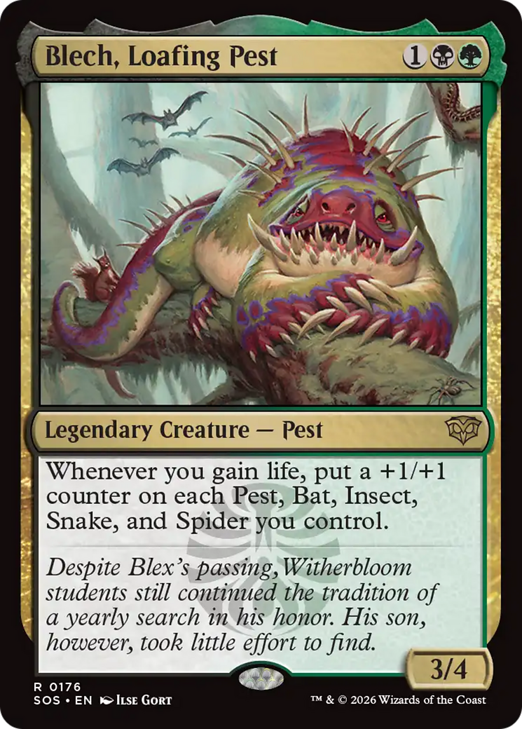 Blech, Loafing Pest - Rare Legendary Creature — Pest card from Secrets of Strixhaven