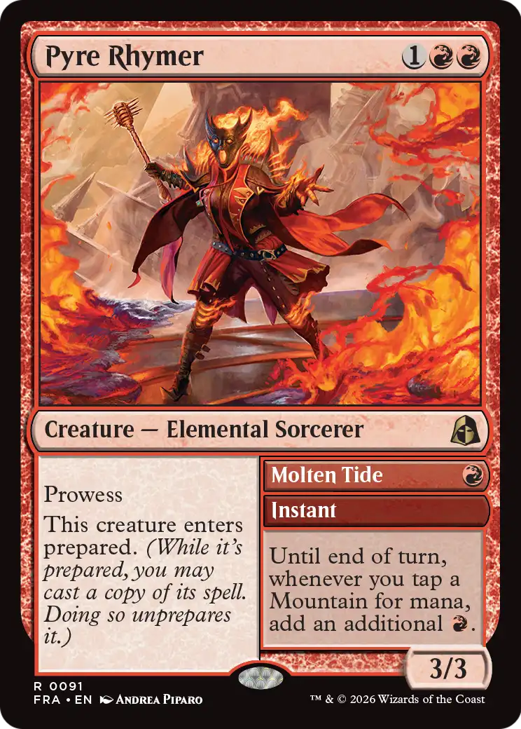 Pyre Rhymer // Molten Tide - Rare Creature — Elemental Sorcerer card from Reality Fracture