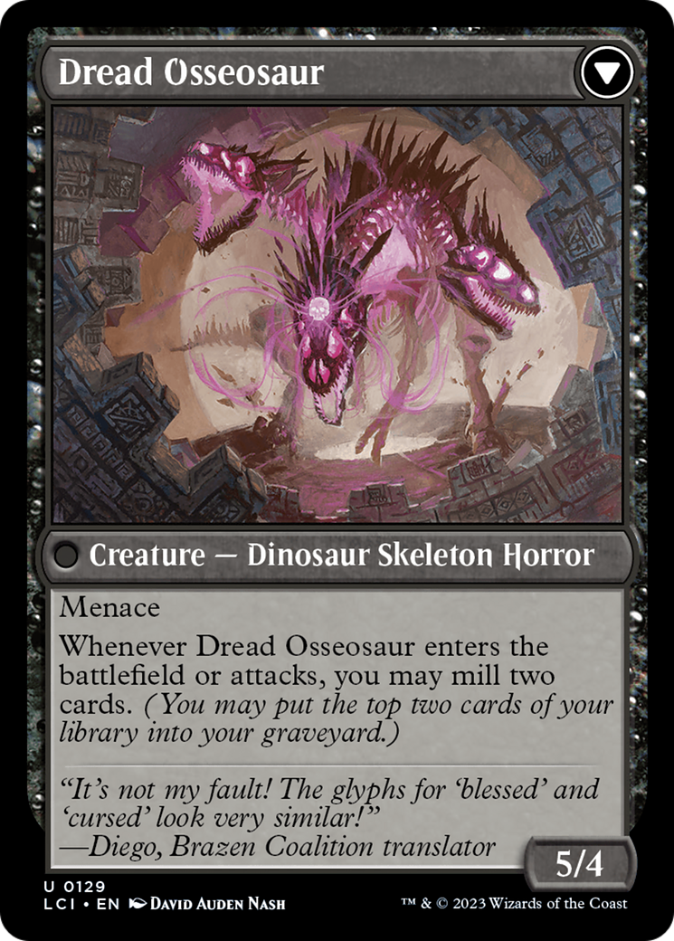 Back face of Visage of Dread // Dread Osseosaur - Creature — Dinosaur Skeleton Horror card