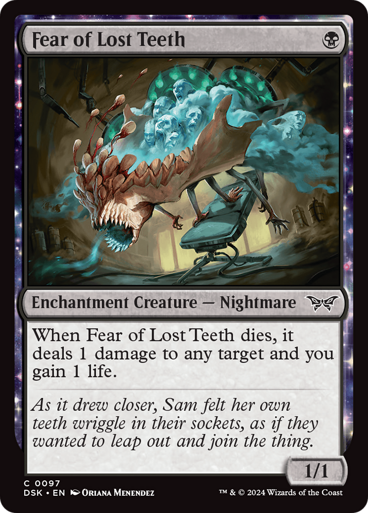 Fear of Lost Teeth - Common Enchantment Creature — Nightmare card from Duskmourn: House of Horror