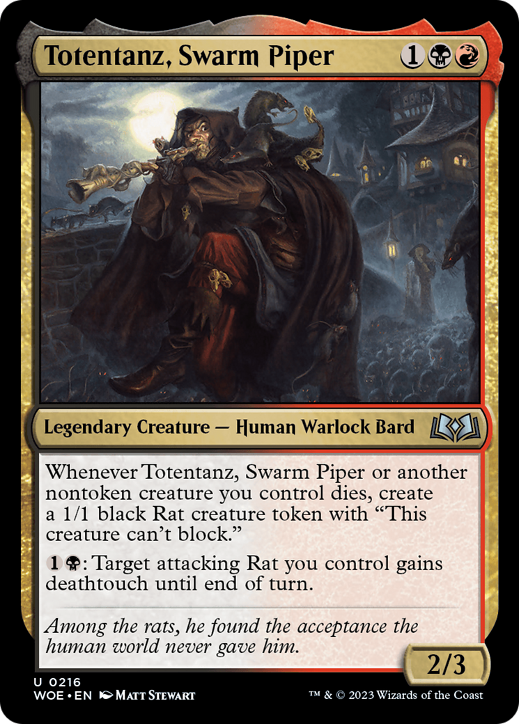 Totentanz, Swarm Piper - Uncommon Legendary Creature — Human Warlock Bard card from Wilds of Eldraine