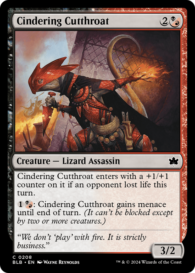 Cindering Cutthroat - Common Creature — Lizard Assassin card from Bloomburrow