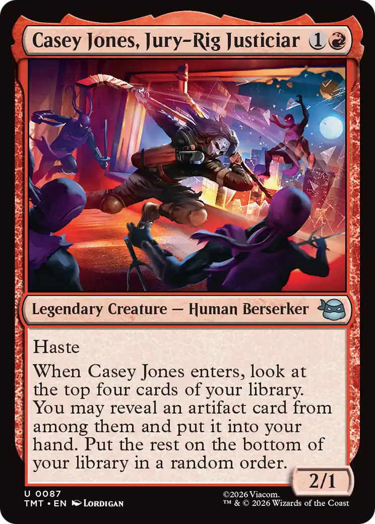 Casey Jones, Jury-Rig Justiciar - Uncommon Legendary Creature — Human Berserker card from Teenage Mutant Ninja Turtles