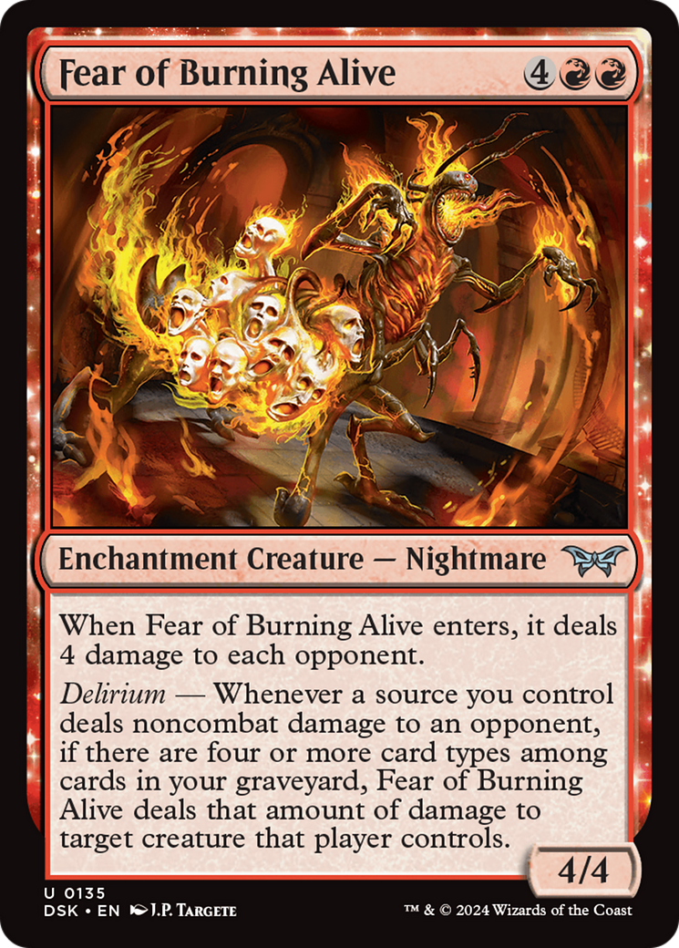 Fear of Burning Alive - Uncommon Enchantment Creature — Nightmare card from Duskmourn: House of Horror